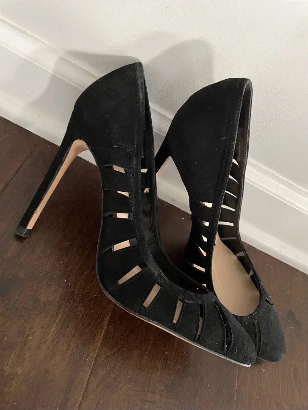 Zara Woman CutOuts Stilettos Sz 7.5 Black Faux Suede Sleek Baddie Coquette Girl
